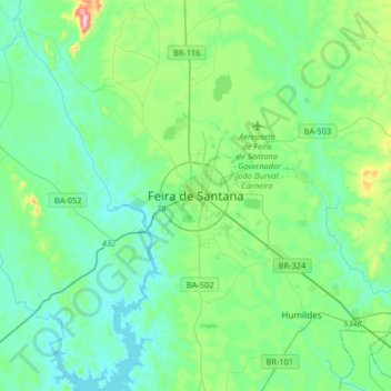Topografische kaart Feira de Santana, hoogte, reliëf