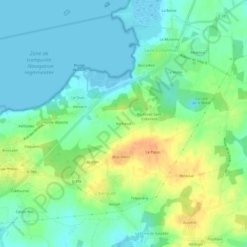 Topografische kaart Kerfraval, hoogte, reliëf