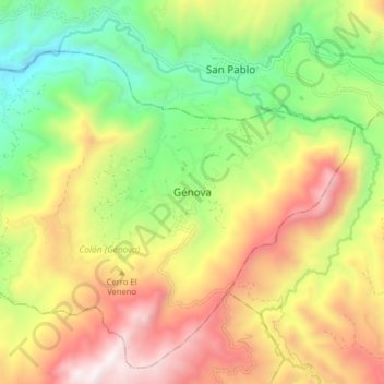 Topografische kaart Génova, hoogte, reliëf