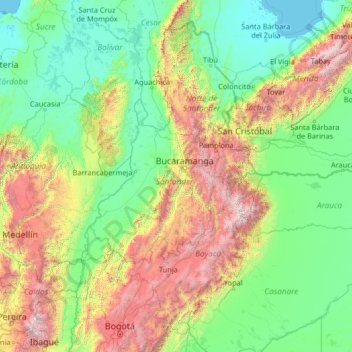 Topografische kaart Santander, hoogte, reliëf