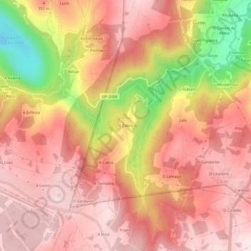 Topografische kaart A Cabra, hoogte, reliëf