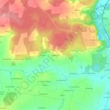 Topografische kaart Queneleu, hoogte, reliëf