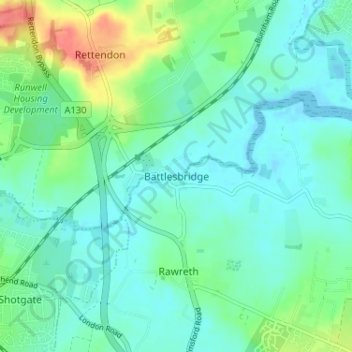 Topografische kaart Battlesbridge, hoogte, reliëf