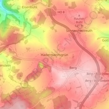 Topografische kaart Hadermannsgrün, hoogte, reliëf