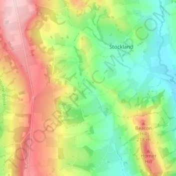Topografische kaart Millhayes, hoogte, reliëf