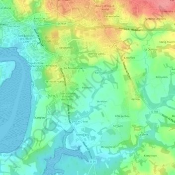 Topografische kaart Kervoalic, hoogte, reliëf