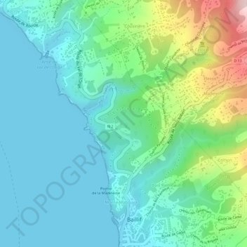 Topografische kaart Blanchette, hoogte, reliëf