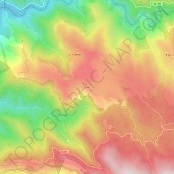Topografische kaart Grizac, hoogte, reliëf