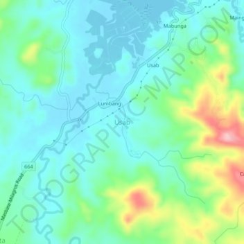 Topografische kaart Usab, hoogte, reliëf