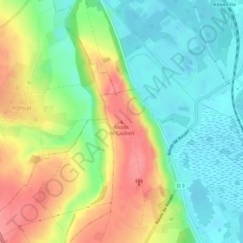 Topografische kaart Monts de Caubert, hoogte, reliëf