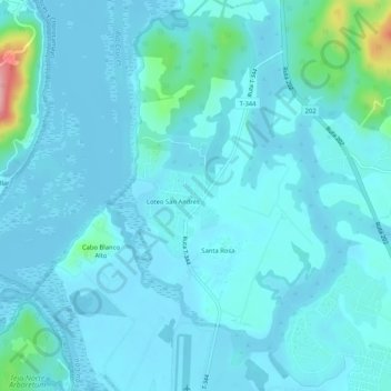 Topografische kaart Cabo Blanco, hoogte, reliëf