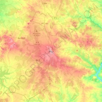 Topografische kaart Beja, hoogte, reliëf