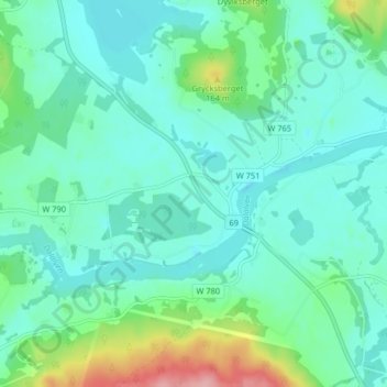 Topografische kaart Uppbo, hoogte, reliëf