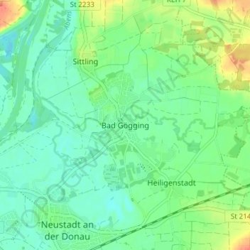 Topografische kaart Bad Gögging, hoogte, reliëf