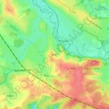 Topografische kaart Izel, hoogte, reliëf