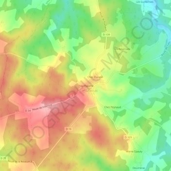 Topografische kaart Chez Papette, hoogte, reliëf