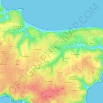Topografische kaart Borduro, hoogte, reliëf