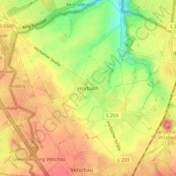 Topografische kaart Horbach, hoogte, reliëf