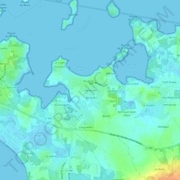 Topografische kaart Kerjacob, hoogte, reliëf