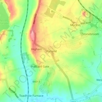 Topografische kaart Shirland, hoogte, reliëf