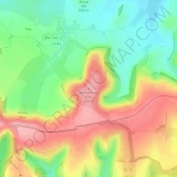 Topografische kaart Winkelbury Hill, hoogte, reliëf