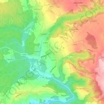Topografische kaart Kleinschönach, hoogte, reliëf