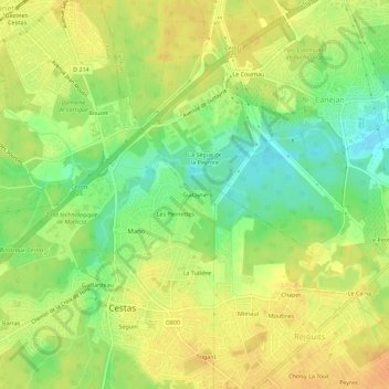 Topografische kaart Guitayne, hoogte, reliëf
