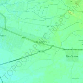Topografische kaart Ejido Cuernavaca, hoogte, reliëf