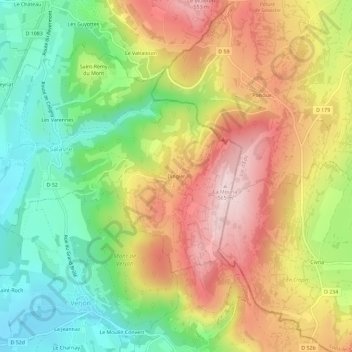 Topografische kaart Dingier, hoogte, reliëf