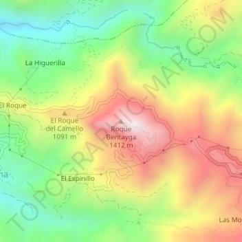 Topografische kaart Roque Bentayga, hoogte, reliëf
