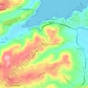 Topografische kaart Wardija, hoogte, reliëf