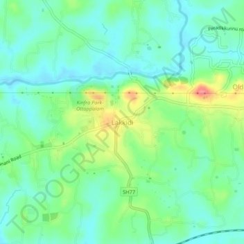 Topografische kaart Lakkidi, hoogte, reliëf