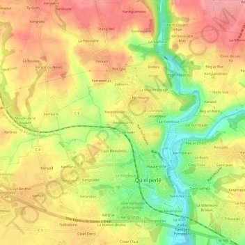 Topografische kaart Kerfontaine, hoogte, reliëf