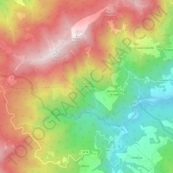 Topografische kaart Roccaferrara, hoogte, reliëf