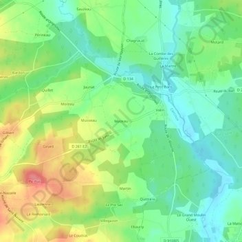 Topografische kaart Mazeau, hoogte, reliëf