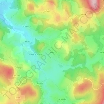Topografische kaart Savault, hoogte, reliëf