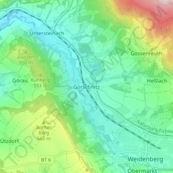 Topografische kaart Görschnitz, hoogte, reliëf