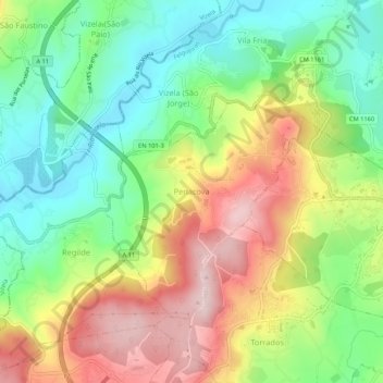Topografische kaart Penacova, hoogte, reliëf