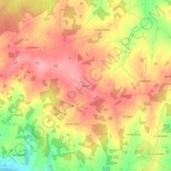 Topografische kaart Tisseuil, hoogte, reliëf