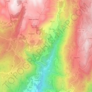 Topografische kaart Teixugueiras, hoogte, reliëf