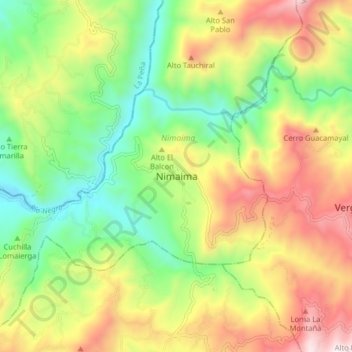 Topografische kaart Nimaima, hoogte, reliëf
