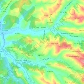 Topografische kaart Moita, hoogte, reliëf