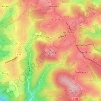 Topografische kaart Bergscheid, hoogte, reliëf