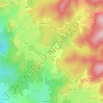 Topografische kaart Le Foulon, hoogte, reliëf