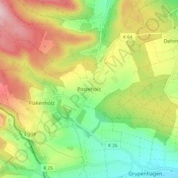 Topografische kaart Posteholz, hoogte, reliëf