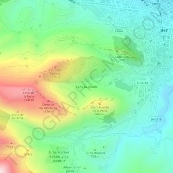 Topografische kaart Caño Quebrado, hoogte, reliëf