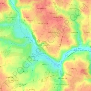 Topografische kaart Courcelle, hoogte, reliëf