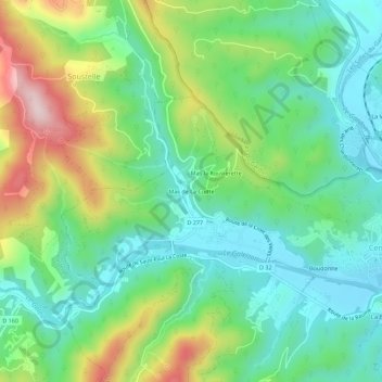 Topografische kaart Mas de La Cuitte, hoogte, reliëf