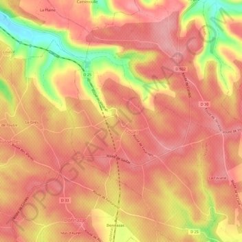 Topografische kaart Fiou, hoogte, reliëf
