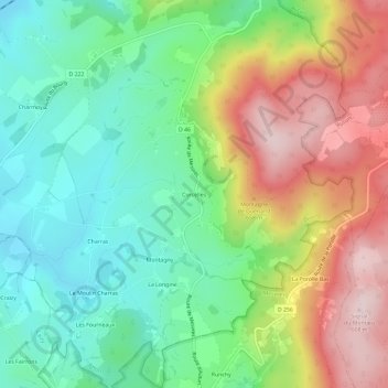 Topografische kaart Corcelles, hoogte, reliëf